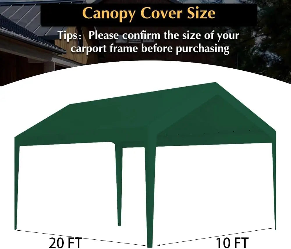 Carport Replacement Cover, Heavy Duty Car Tarp Canopy Tent Garage Top Shelter Fabric With Leg Pole Skirts And Ball Bungees, Waterproof UV Resistant Outdoor Vehicle Parking Roof Top, Green