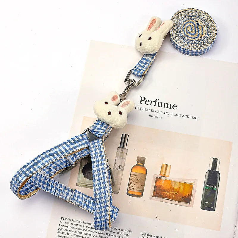 For Small Dogs Cats Adjustable Kitten Collar Pet Harness With Set Plaid Chest Vest Leash Dog Cat Accessories