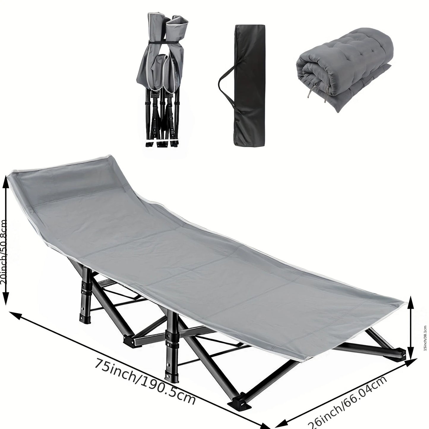 Heavy Duty Folding Camping Cot with Detachable Mattress - Portable Adult Sleeping Bed for Office Napping, Outdoor Camping & Home Use