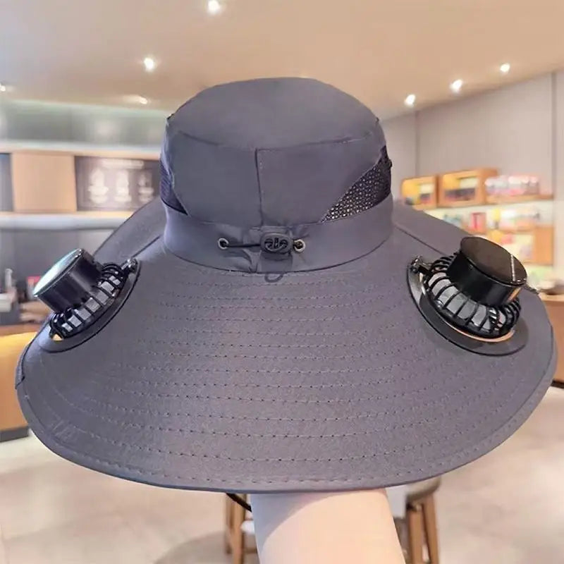 Large Size Quick Dry Bucket Hat With Solar Powered Fan USB Charging Sun Hat For Men Outdoor Hiking Camping Fishing Cooling Wear