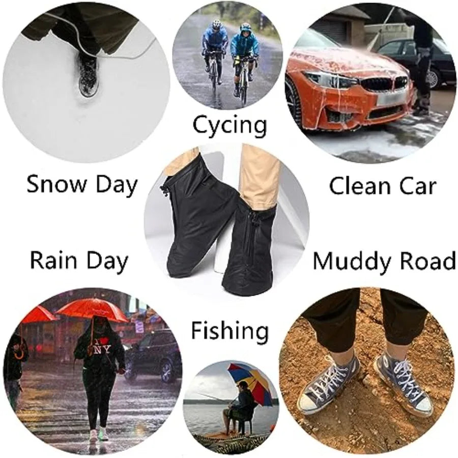 Waterproof Shoe Covers, Reusable Foldable Slip Proof Bottom Overshoes with Zipper, Keep Shoes Dry for Gardening Cycling Fishing