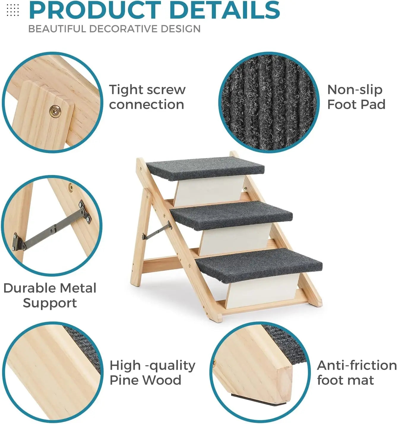 Premium Foldable Wooden Pet Stairs And Ramp For Dogs And Cats