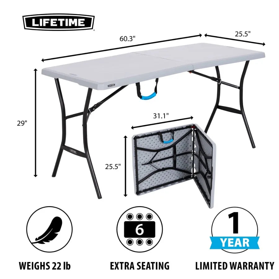 5-Foot Fold-in-Half Table Portable Indoor Outdoor Utility Table for Camping Events and Tailgating Gray