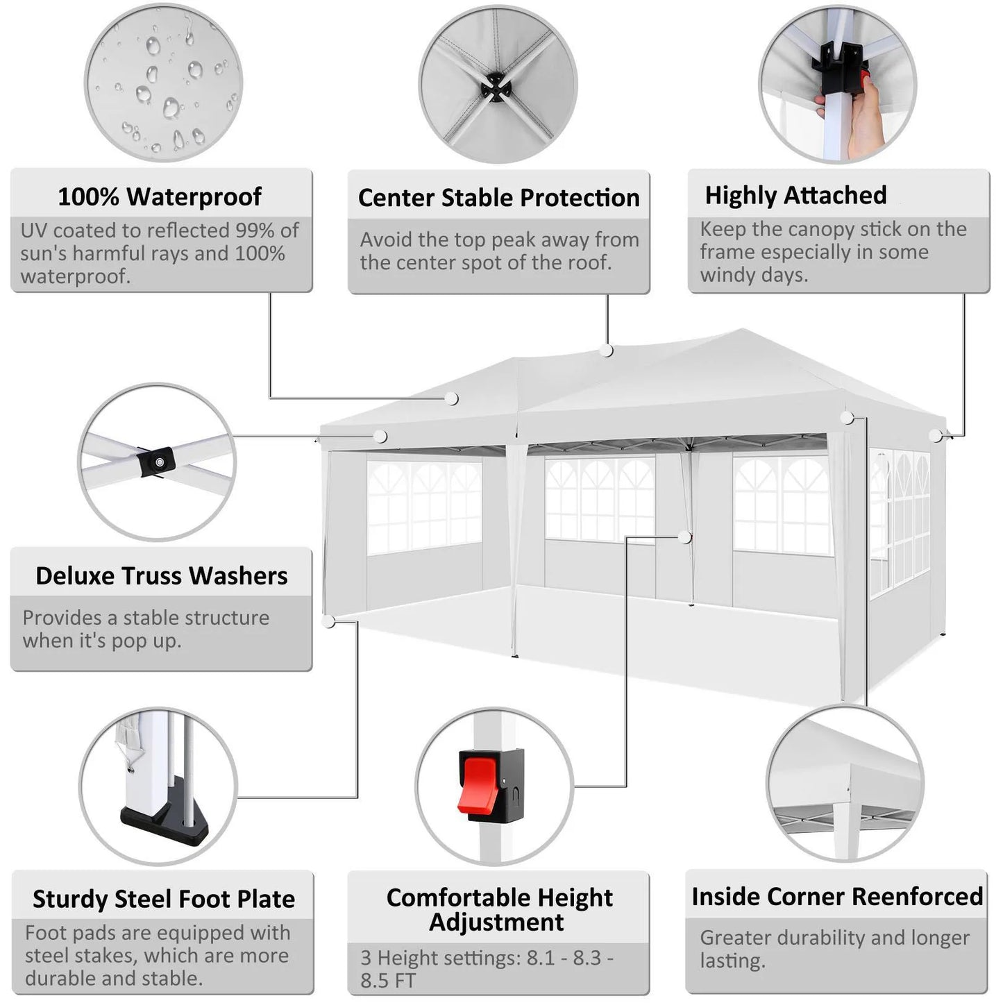 10x20FT Pop Up Canopy Tent with Removable Sidewalls Waterproof Commercial Instant Shelter Outdoor Gazebo Party Tent Protable Canopy Tents for Parties with Carry Bag
