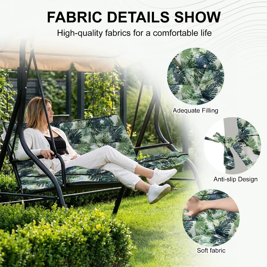 Outdoor Swing Cushions 55 Inch, Waterproof 4" Thick Porch Swing Cushion Replacement with Backrest and Ties, Comfortable 2-3 Sea