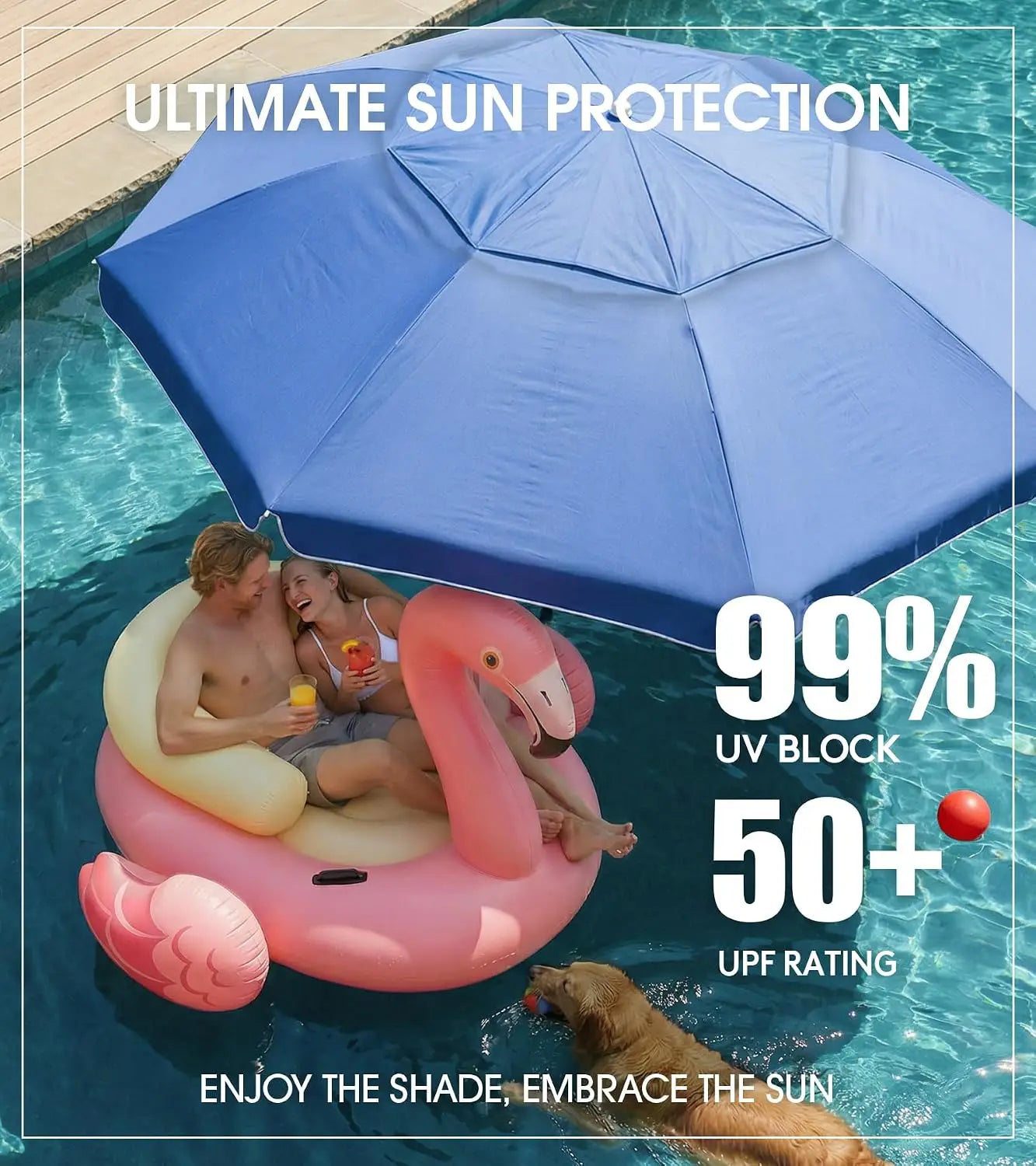 7FT Floating Table Umbrella With Base And Cup Holder, Portable Pool Sunshade For Inside Water, Floating Poolside Shade With Easy Carry Bag For Swimming Area Beach Lake House, Navy