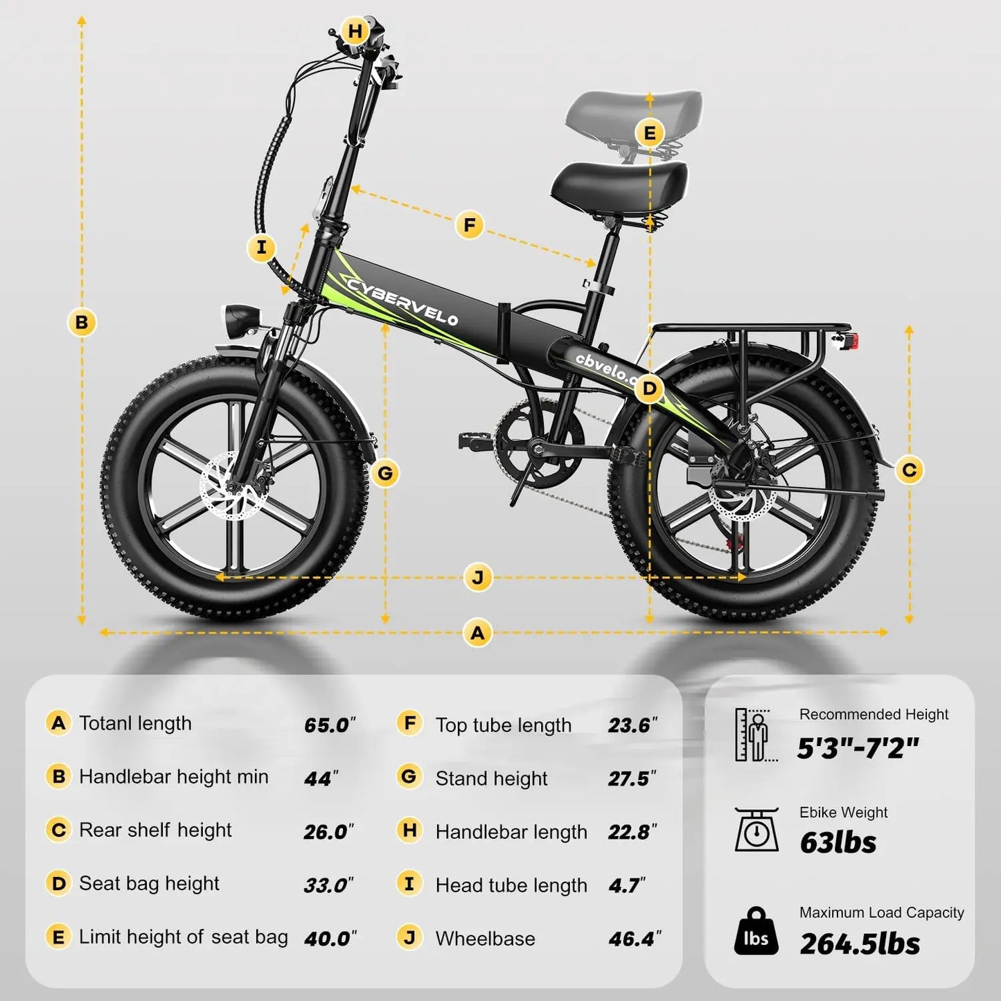 Cybervelo 20" 1000W Foldable Moutain Sand Off road E-Bike 48V 20AH Bulit-in Battery 80 Miles+ Long Range Electric-Bike for Adult EK5