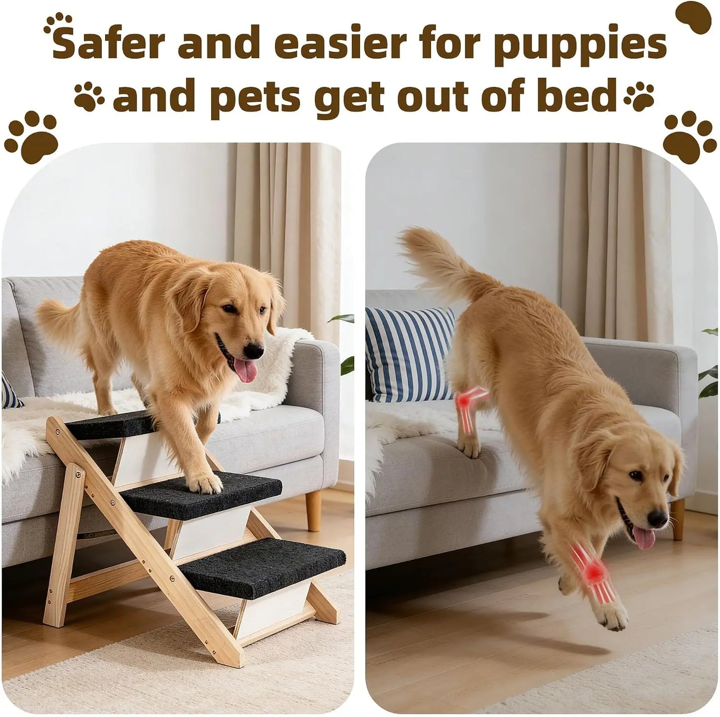 Premium Foldable Wooden Pet Stairs And Ramp For Dogs And Cats
