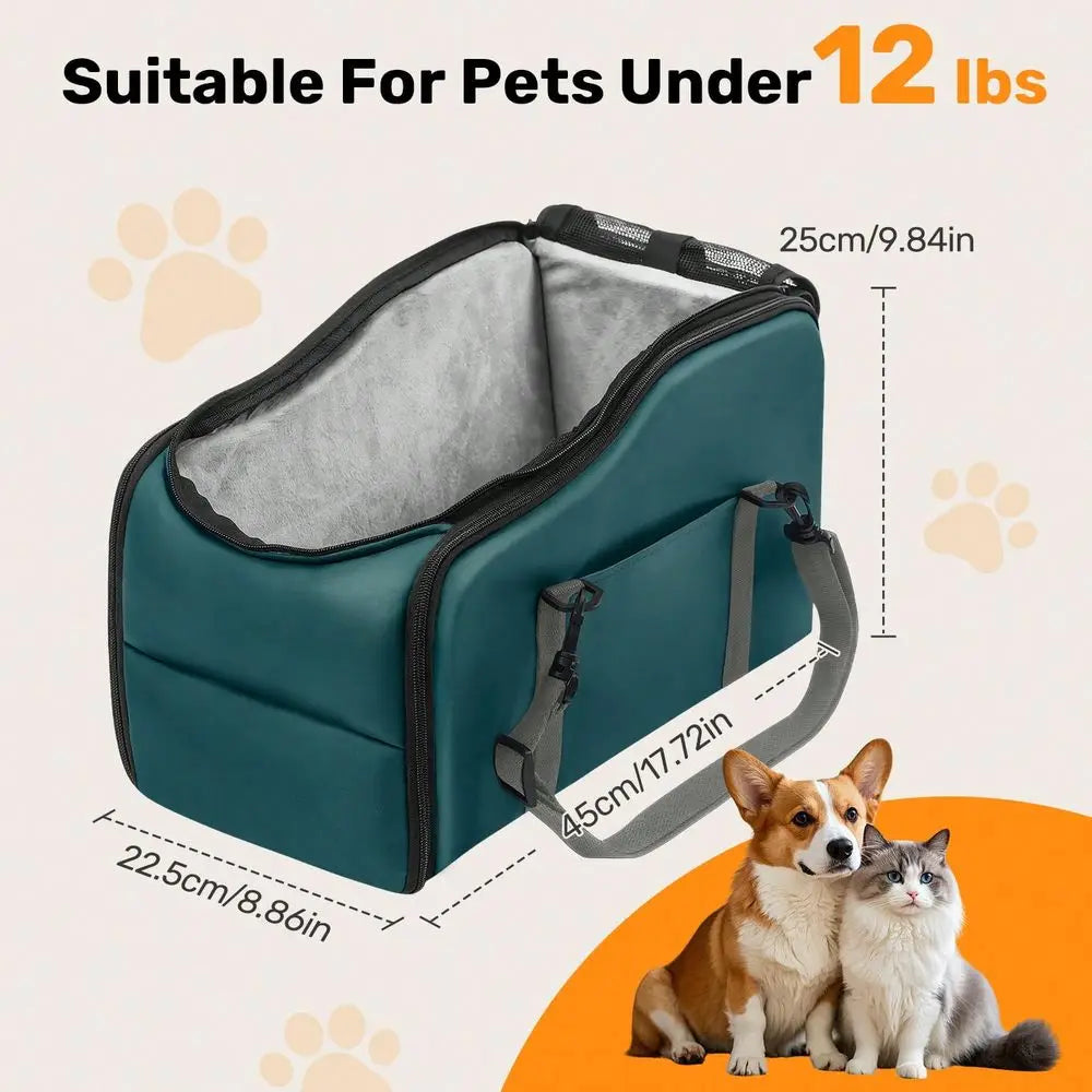 Dog Car Seat For Small Dogs Pet Booster Seat With Fixed Leash, Adjustable Straps, Storage Pocket Center Console Puppy Car Seat