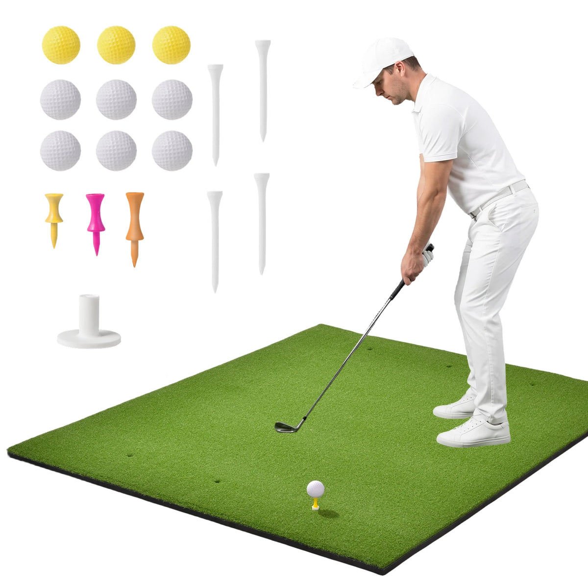 Golf Hitting Mat 5x4ft Portable Foldable Practice Mat with Balls and Tees, Heavy Duty Artificial Turf Driving Range Mat, Anti-Slip Golf Training Mat for Backyard Garage Indoor Outdoor Chipping Swing Simulator Use