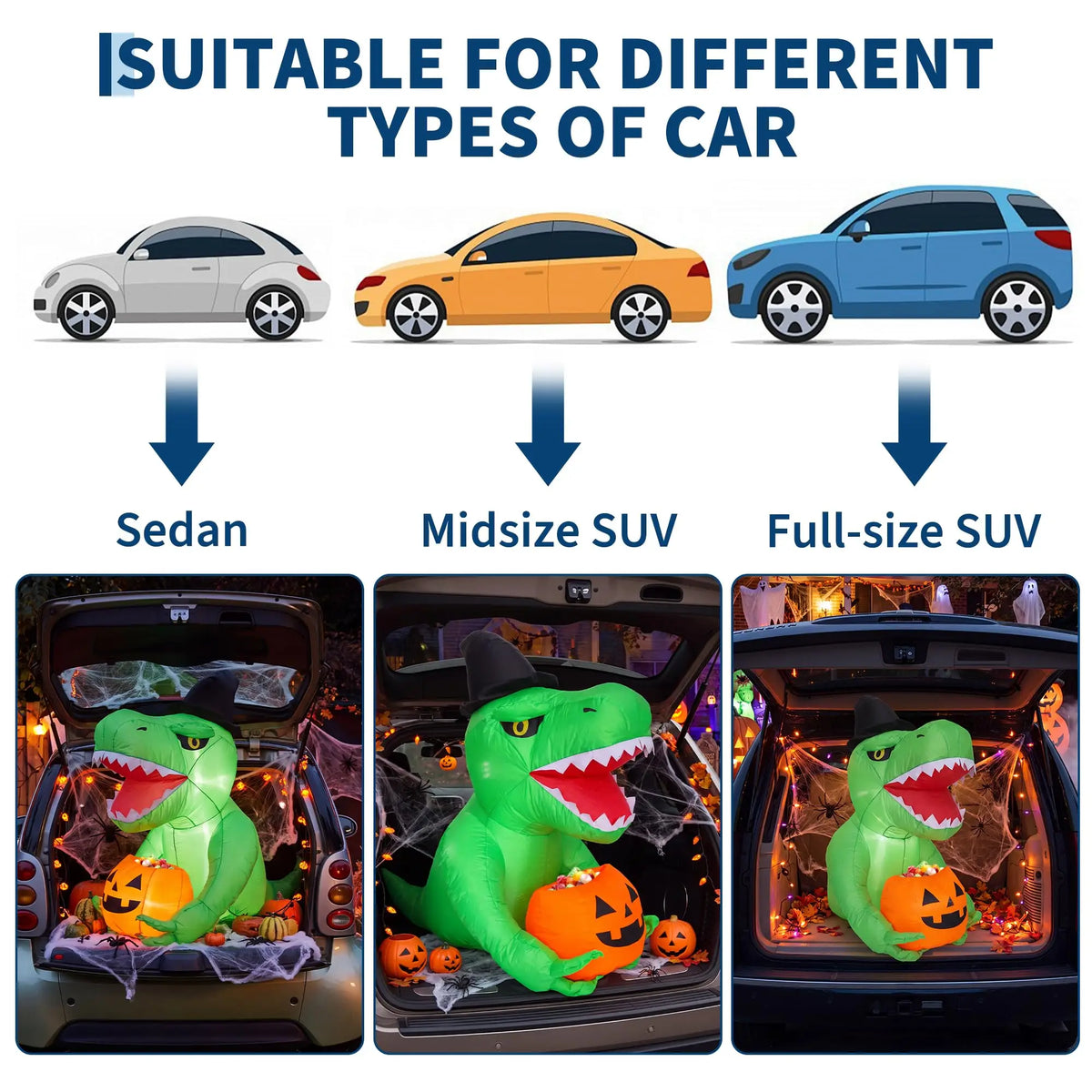 HiMISS Halloween Inflatable Dinosaur Car Decoration With LED Lights