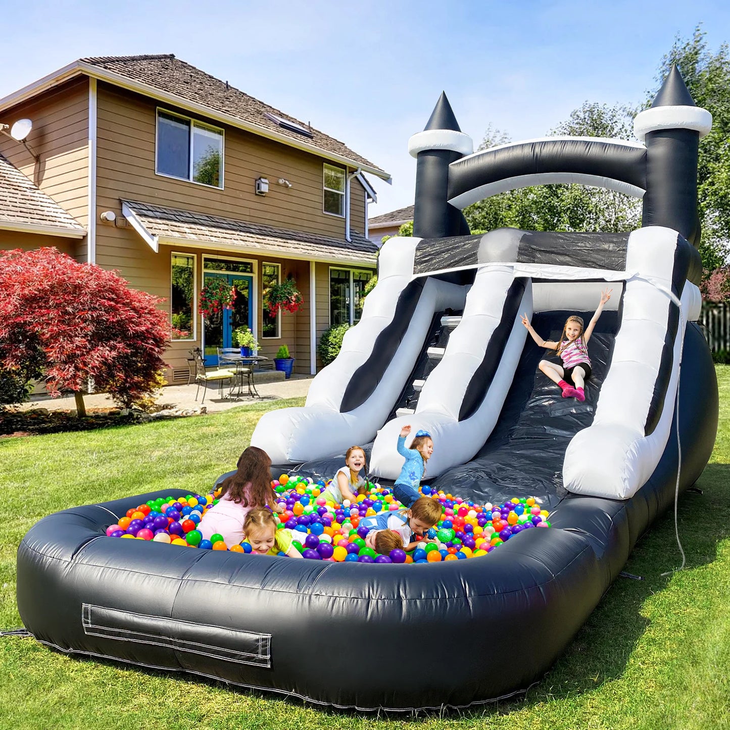 PVC Water Slide Inflatable Bouncer Castle Outdoor Backyard Garden Summer Water Play Slide for Kids Adults Party Entertainment