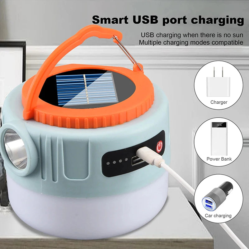 New Solar Camping Light Power Bank LED Tent Flashlight Handheld Waterproof Outdoor 6 Gear Switching USB Rechargeable with Remote