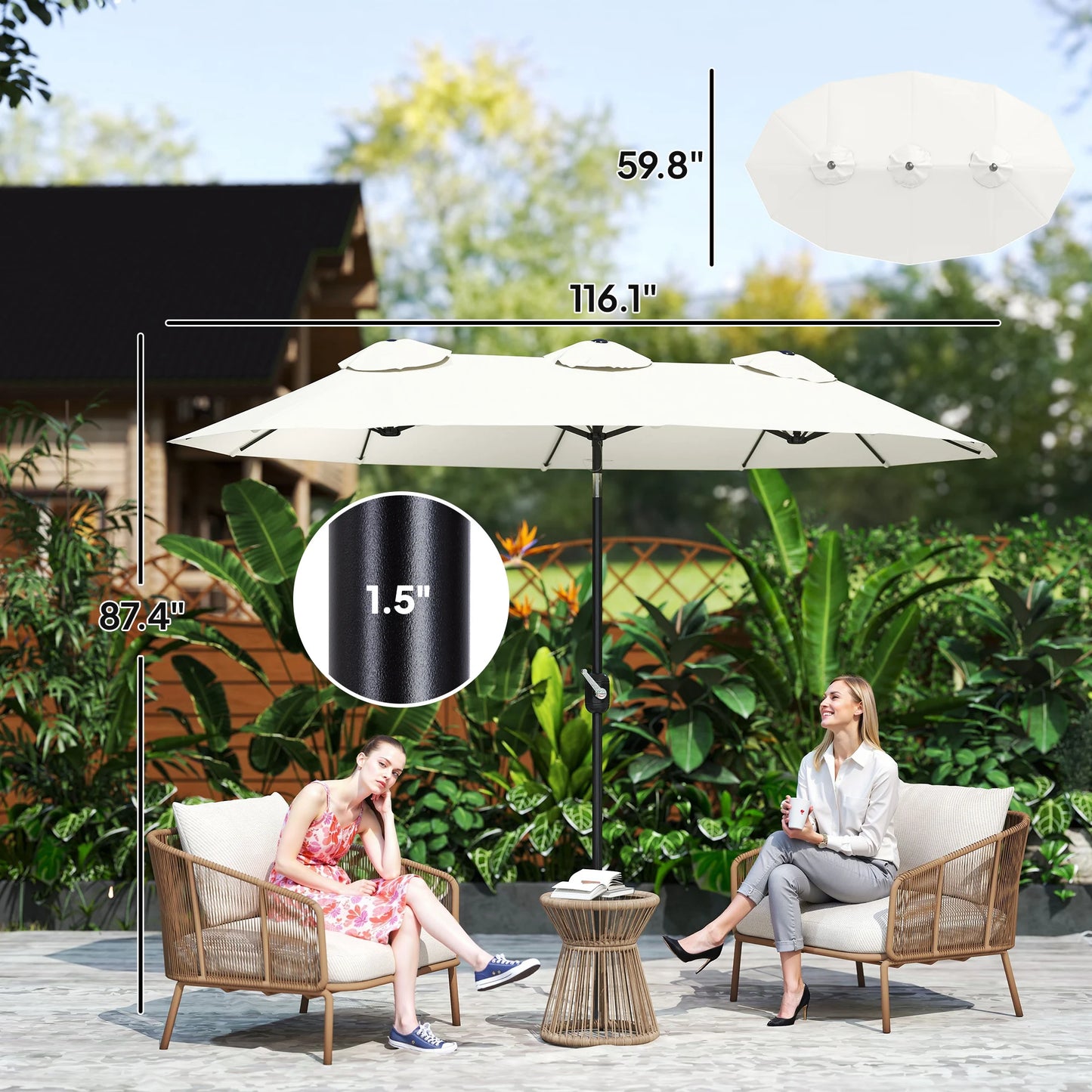 9.7' Double-Sided Patio Umbrella with 3 Air Vents, Tilt and Crank, Outdoor Umbrella, White
