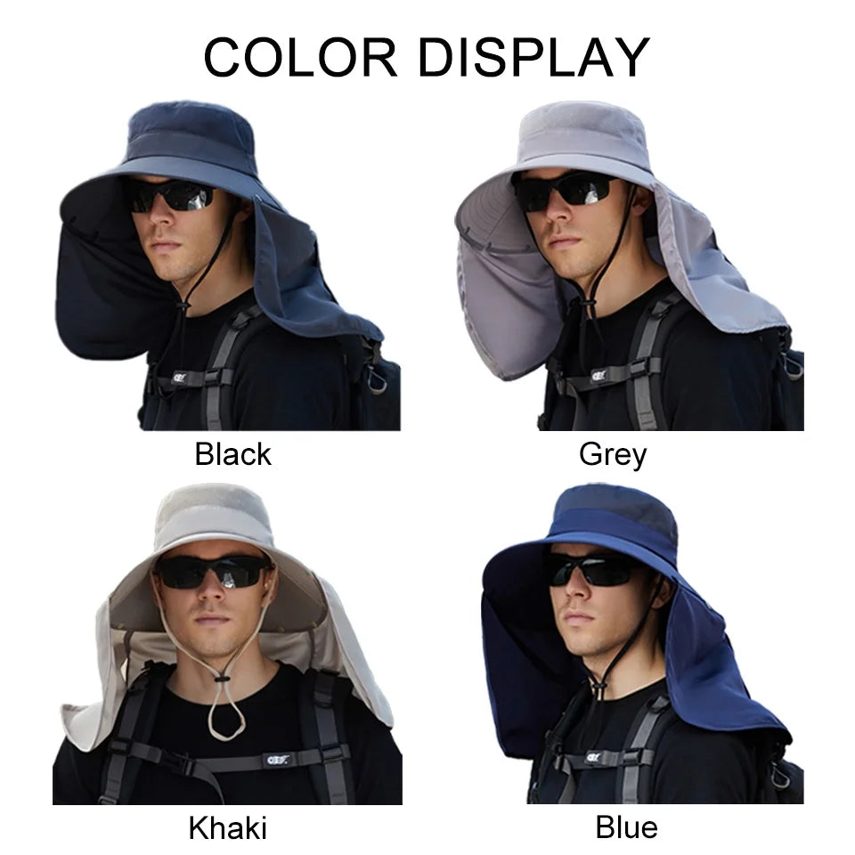 LOOGDEEL Summer Sunshade Fishing Cycling Cap Outdoor Sunscreen Face Covering Hat Oversized Brim Dual-purpose Fisherman Headwear