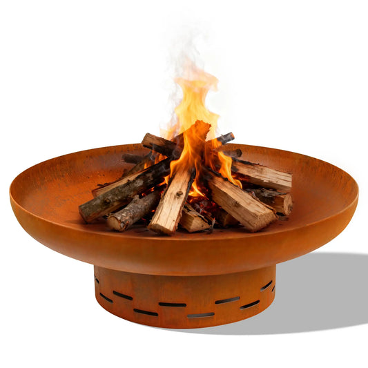 Outdoor Wood Burning Fire Pit Heavy Duty Steel Free Standing Oxidized Finish