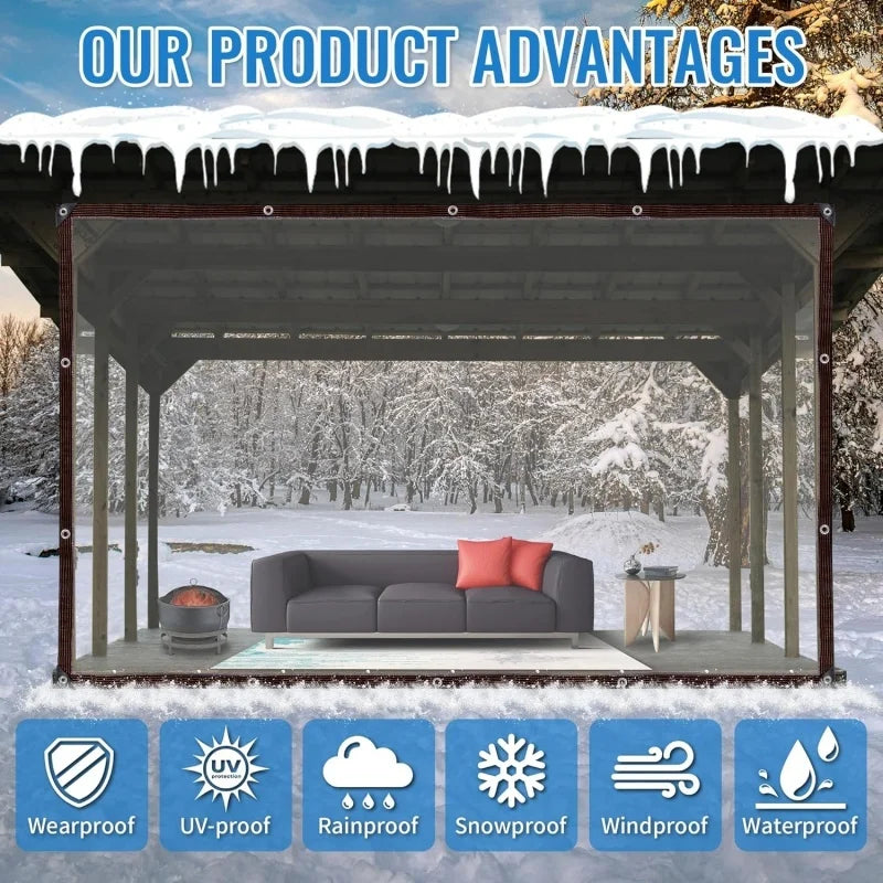 8-Mil Thickened Transparent Waterproof Tarpaulin with Sealing Rings, Rainproof Outer Cover for Courtyard Awnings, Covering Potted Flowers in Outdoor Gardens, Rain Protection Mats for Porches for Camping and Frost Protection f