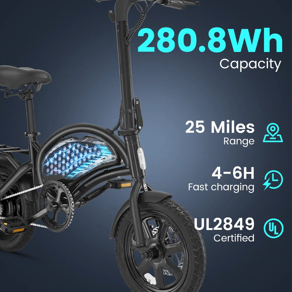 Electric Bike for Adults 14” Folding E-Bike 500W Peak electric bicycle 20MPH 36V 7.8AH Battery UL2849 City Commuter Bicycle