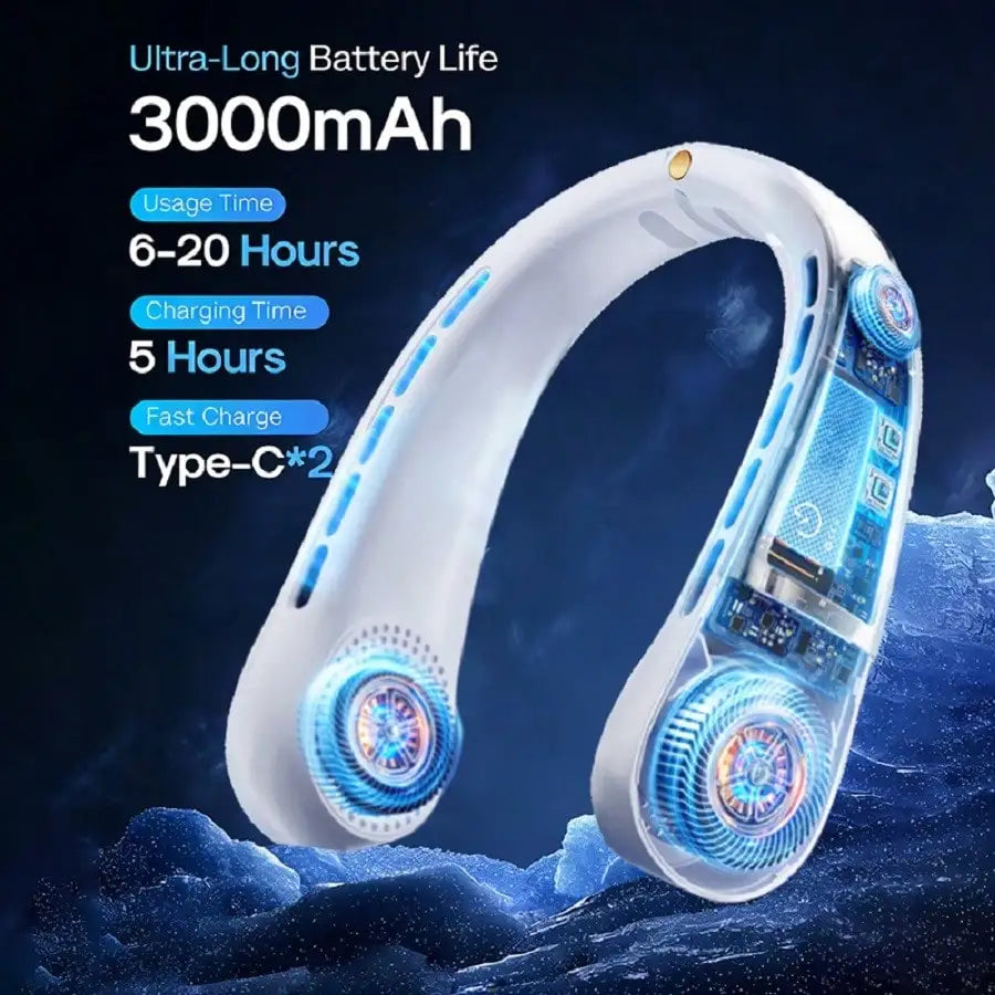 Personal Wearable Neck Fan, Portable Bladeless Air Cooler, 5-Speed Adjustable Fan, 3000mAh Long-Lasting Rechargeable Battery
