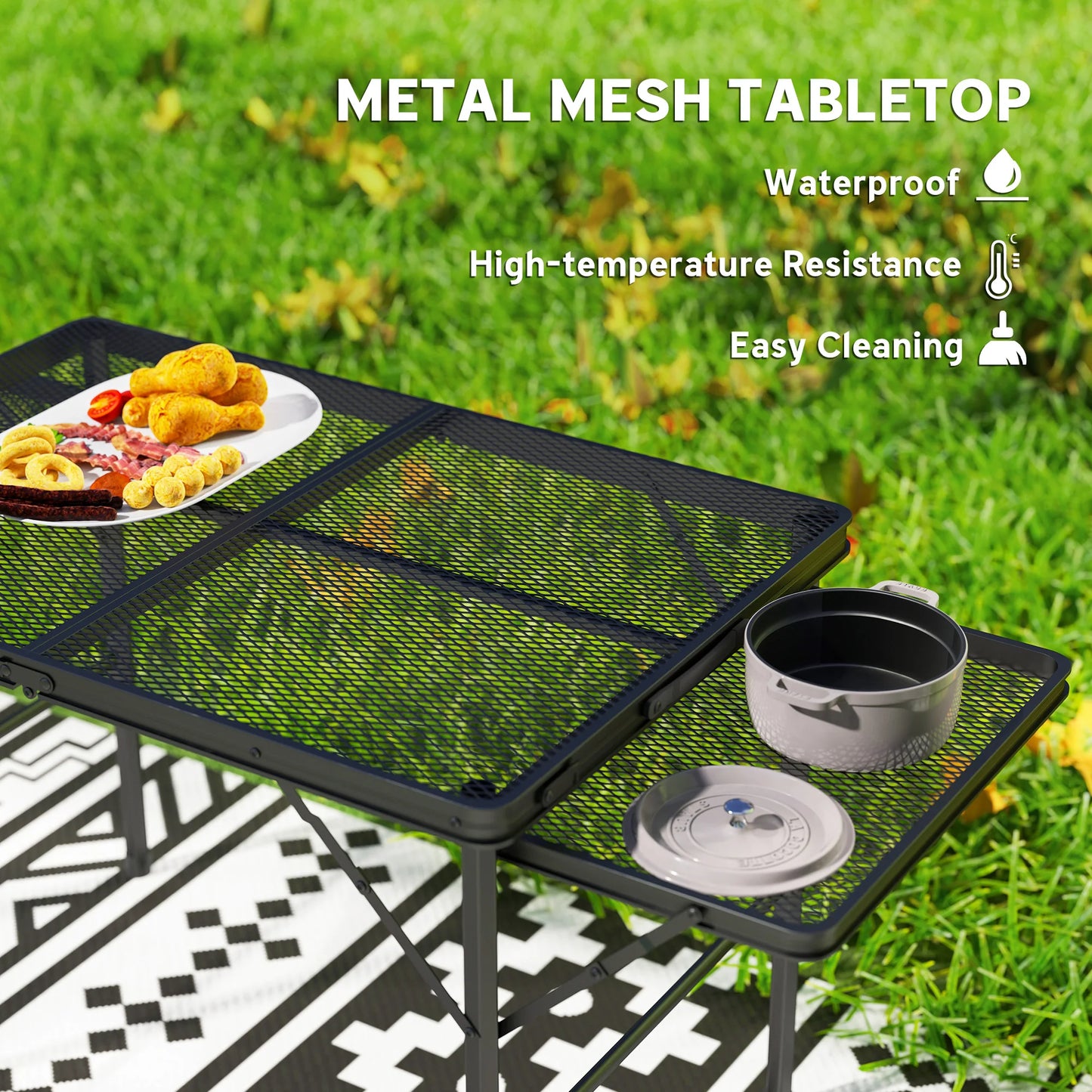 Folding Grill Table, 4.5ft Portable Camping Table W/ Wing Panels