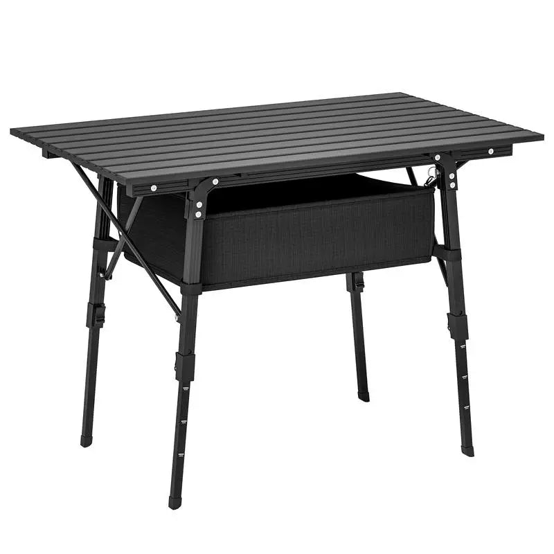 Outsunny camping table with storage basket, height-adjustable, foldable, aluminum, black