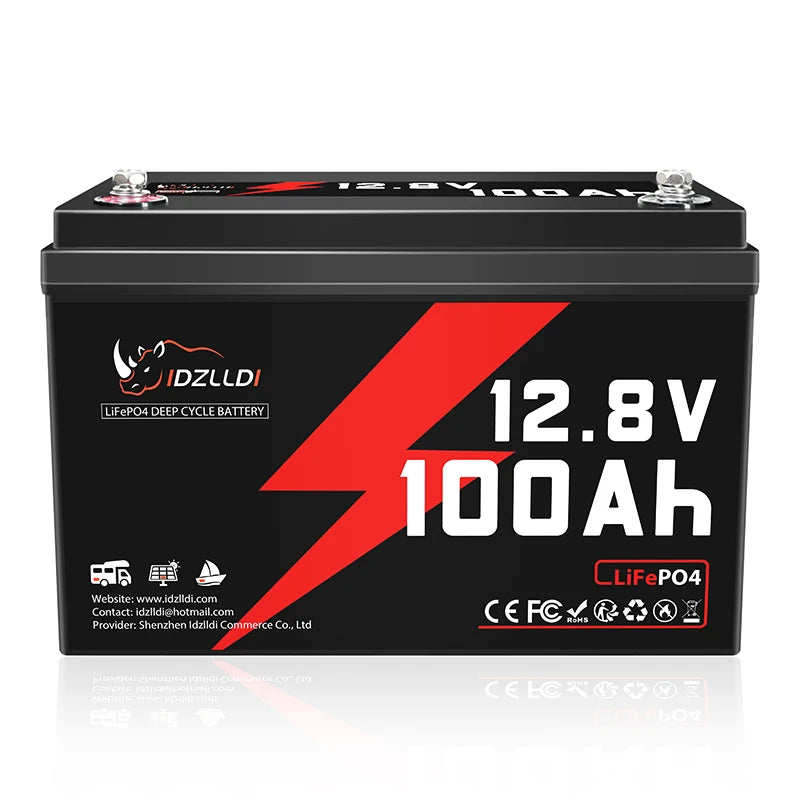 IDZLLDI 12.8V 100Ah LiFePO4 Battery 1280Wh Energy Built-in 100A BMS Rechargeable Lithium Battery for RV Solar Off-grid System Home Energy Storage